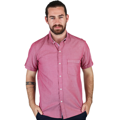 Camisa Manga Corta Slim Fit Cuello Americano Para Caballero