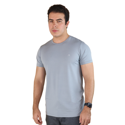 Playera Deportiva Secado Rápido Gris Para Hombre Manga Corta