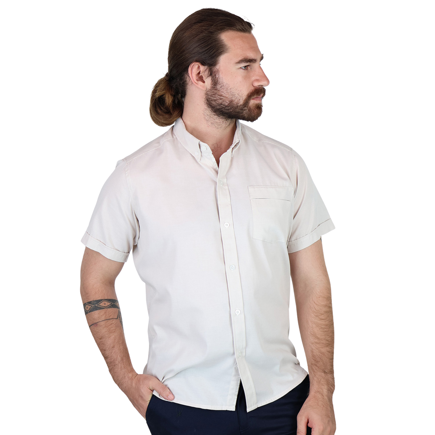 Camisa Manga Corta Slim Fit Cuello Americano Para Caballero