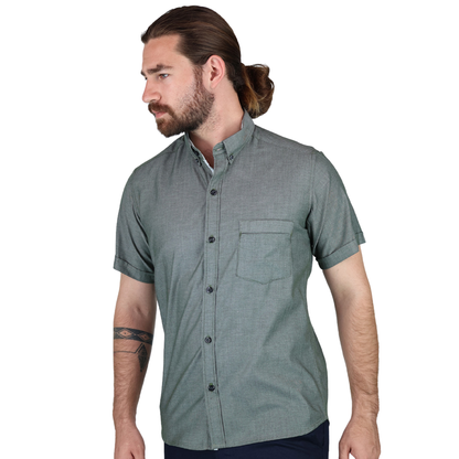 Camisa Manga Corta Slim Fit Cuello Americano Para Caballero