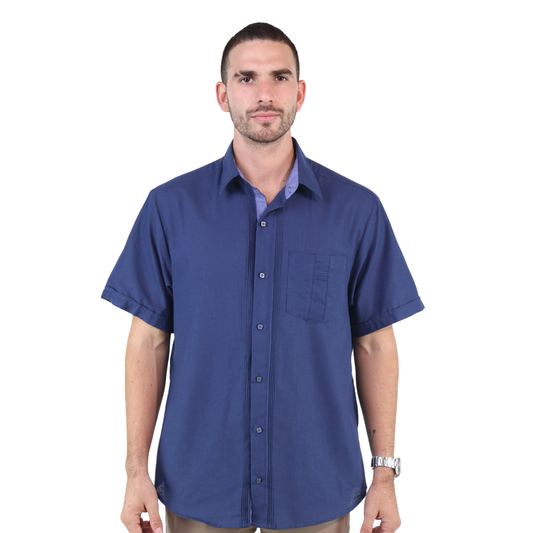 Guayabera Manga Corta Azul Plúmbago Con Alforzas Corte Clasico Para Caballero