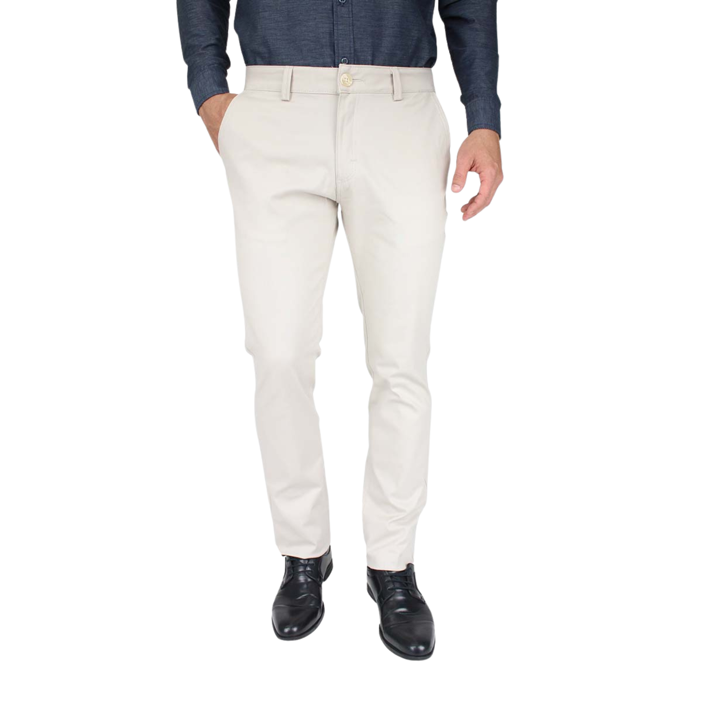 Pantalón Color Arena Stretch Slim Fit De Algodón Para Caballero