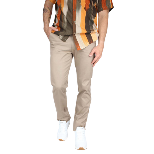 Pantalón Color Caqui Regular Stretch De Algodón Para Caballero
