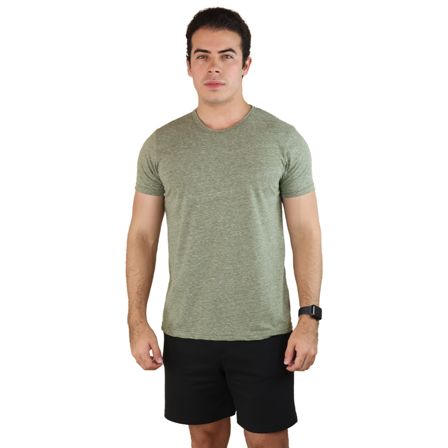 Playera Cuello Redondo Verde Militar Jaspe Cómoda Manga Corta Casual