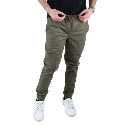 Men's Military Green Casual Joggers with Elastic Waist