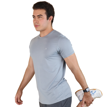 Playera Deportiva Secado Rápido Gris Para Hombre Manga Corta