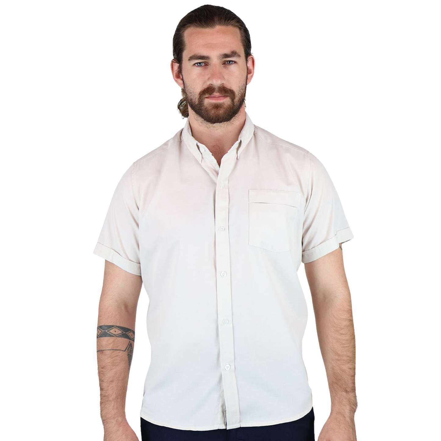 Camisa Manga Corta Slim Fit Cuello Americano Para Caballero