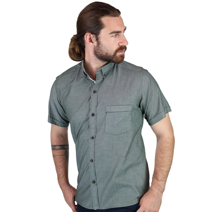 Camisa Manga Corta Slim Fit Cuello Americano Para Caballero