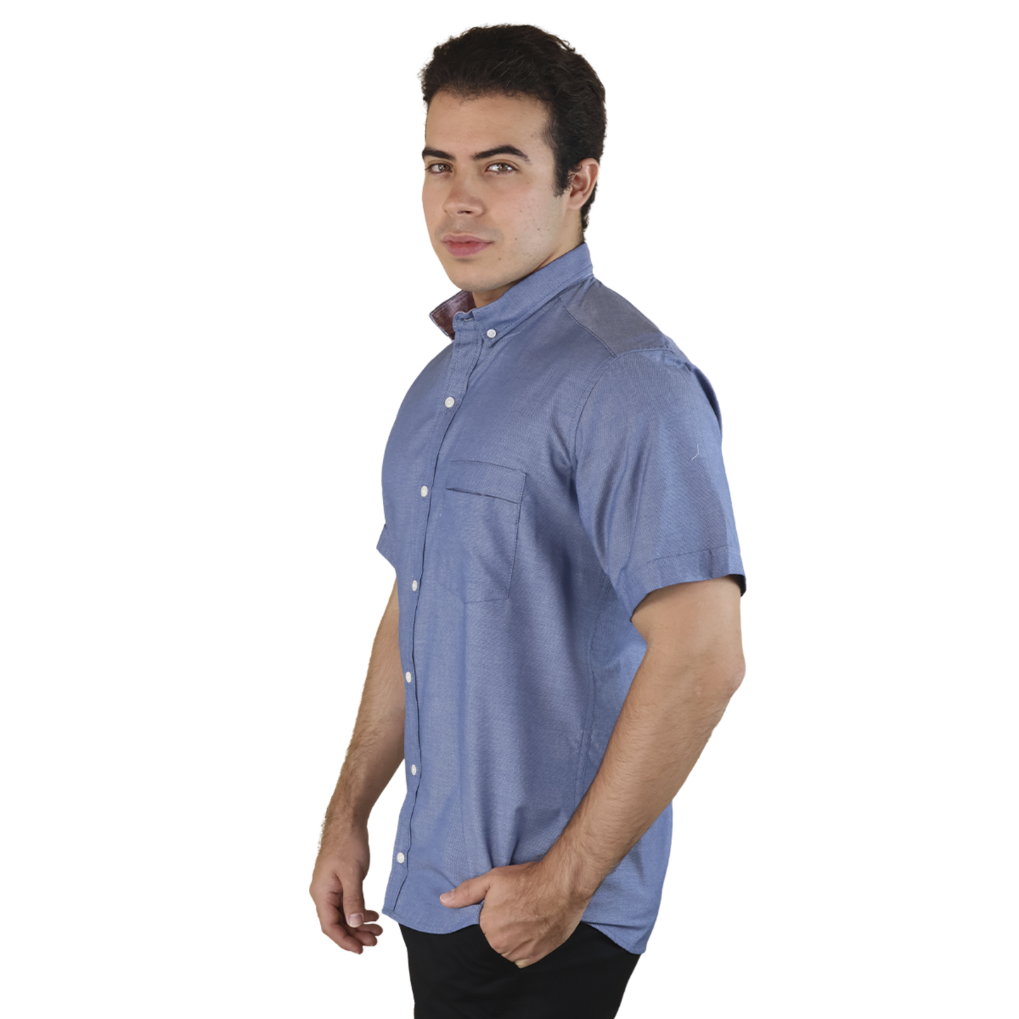 Camisa Manga Corta Slim Fit Cuello Americano Para Caballero