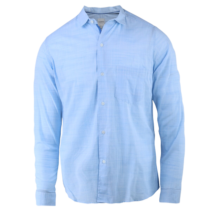 Men's Slim Fit Long Sleeve Linen Texture Marled Blue Shirt