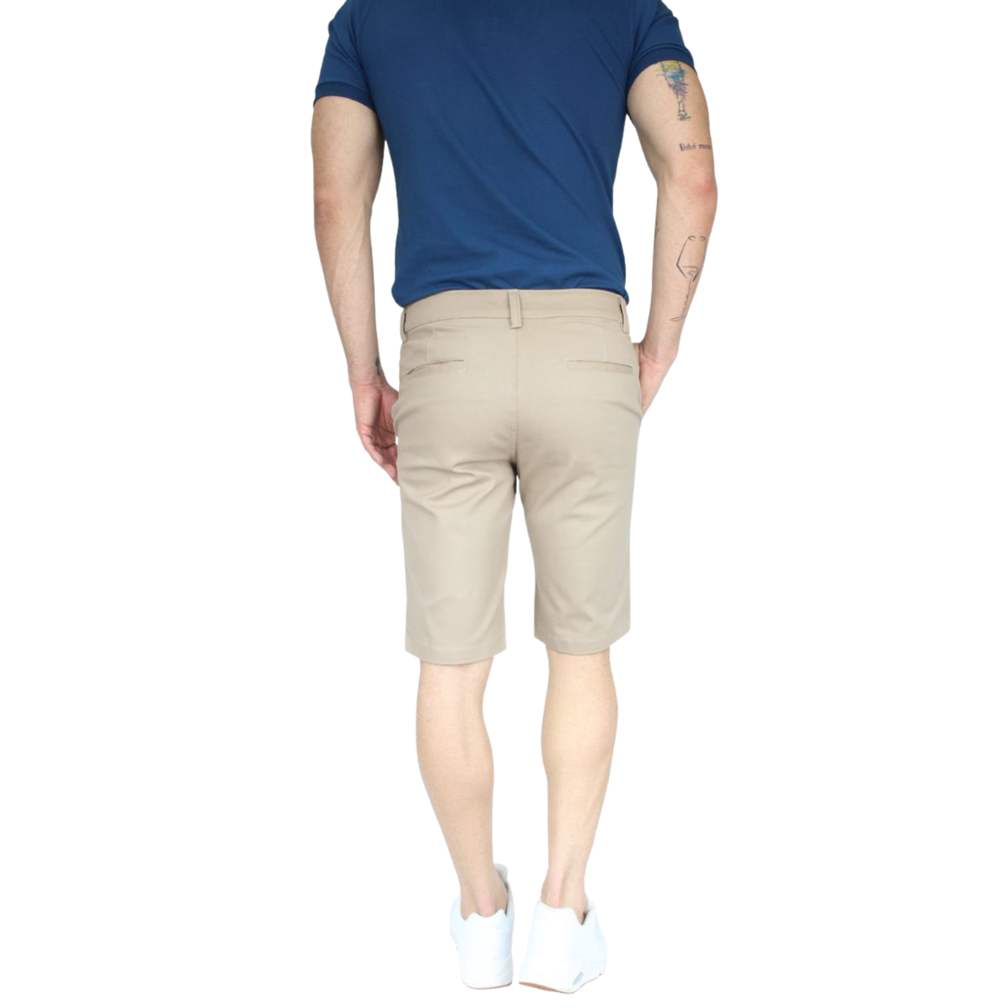 Bermuda De Gabardina Color Caki  Slim Fit Stretch Para Hombre