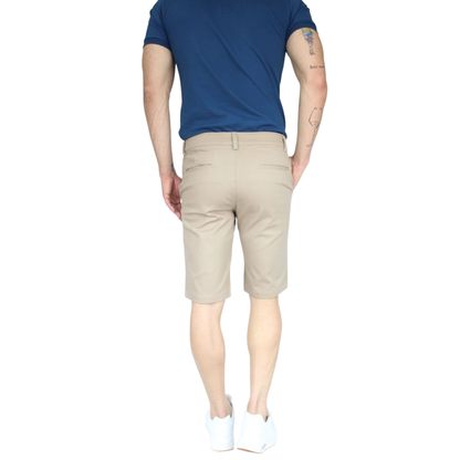 Bermuda De Gabardina Color Caki  Slim Fit Stretch Para Hombre