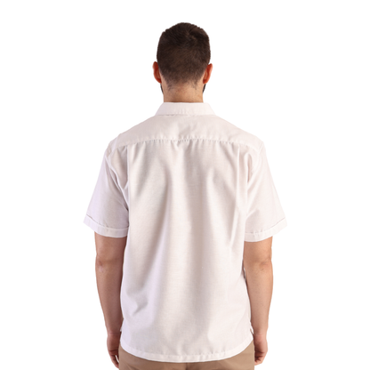 Men's White Short-Sleeve Guayabera with Pin Tucks and Linen Look
