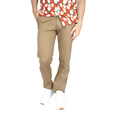 Pantalón Color Camel Stretch De Algodón Regular Fit Para Caballero