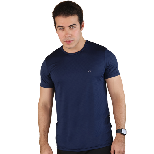 Playera Hombre Dry Fit Para Ejercicio Azul Marino Manga Corta
