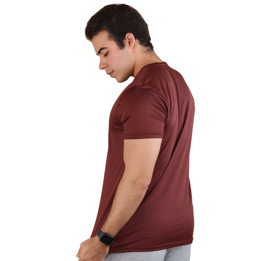 Playera Deportiva Para Hombre Manga Corta Tipo Dry Fit Rojo Vino