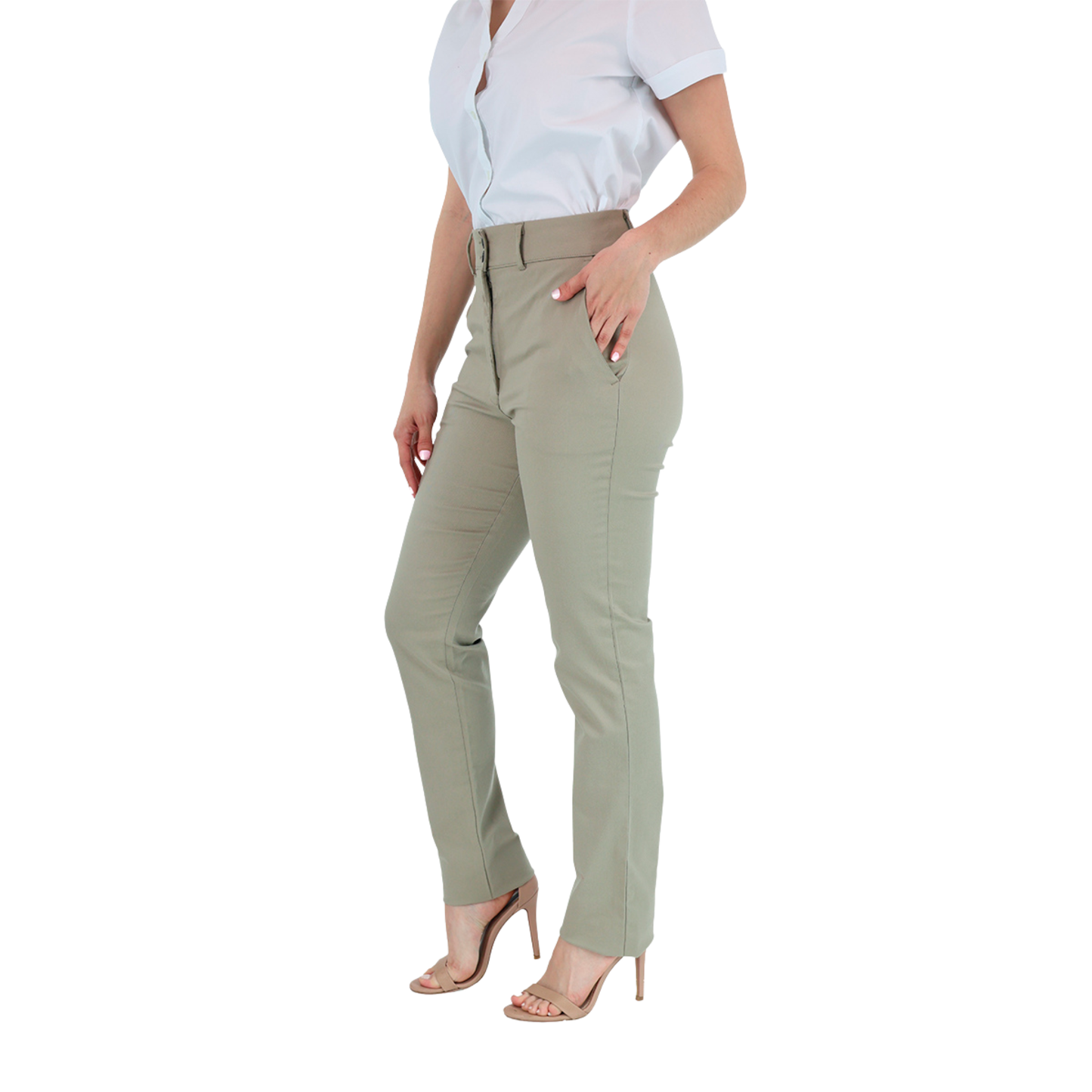 Pantalón De Vestir Color Caki Con Bolsas Para Mujer