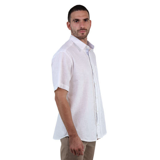 Guayabera Blanca Manga Corta Con Bolsa Corte Clasico  Alforzada Para Caballero