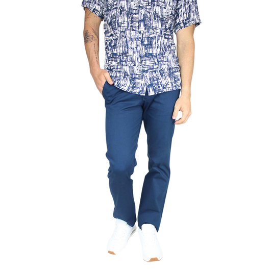 Pantalón Corte Regular Color Azul Plúmbago De Algodón Para Caballero