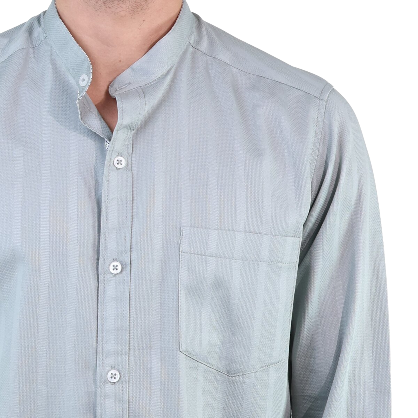 Men's Pistachio Green Long-Sleeved Shirt with Vertical Line Texture