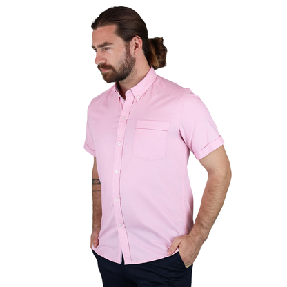 Camisa Manga Corta Slim Fit Cuello Americano Para Caballero