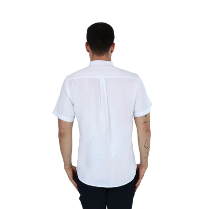 Camisa Manga Corta Look De Lino Cuello Mao Para Hombre