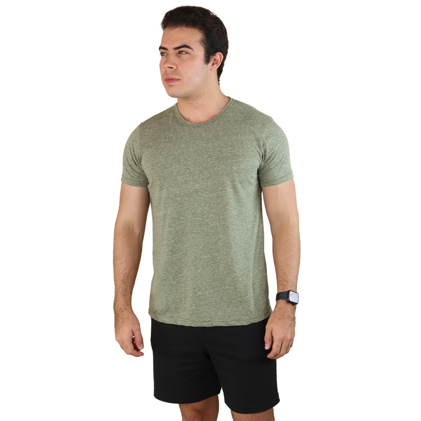 Playera Cuello Redondo Verde Militar Jaspe Cómoda Manga Corta Casual