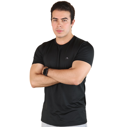 Playera Hombre Fitness Negro Manga Corta Secado Rápido