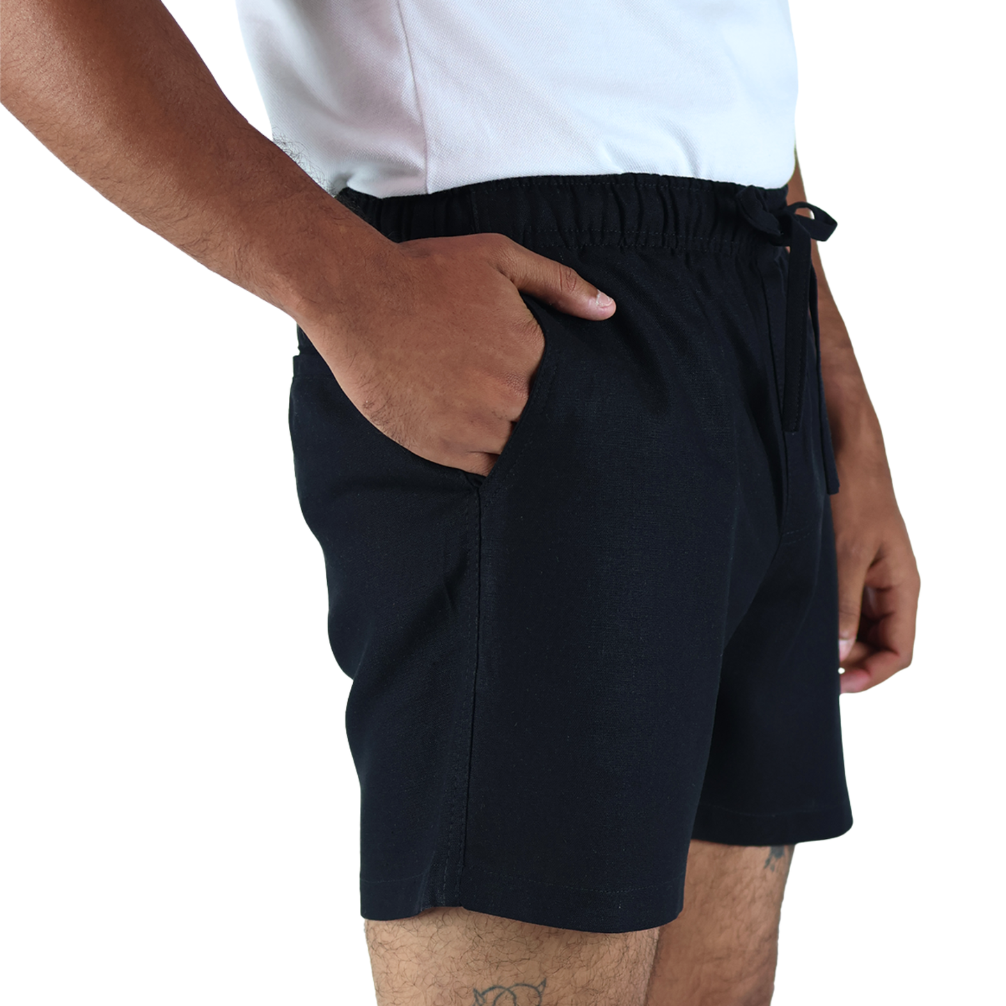 Short Negro Con Bolsillos Jareta Falsa Cintura Ajustable Para Caballero