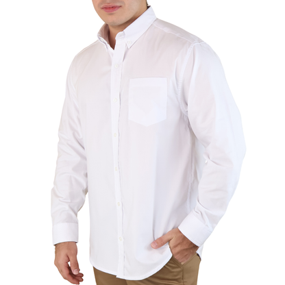 Camisa Blanca Slim Fit Manga Larga Con Cintilla Para Caballero
