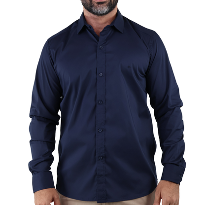 Camisa de Vestir Moda Manga Larga Slim Fit Azul Marino  Para Hombre