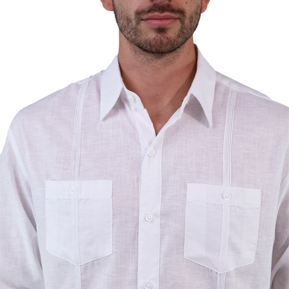 Men's Classic Fit White Long Sleeve Guayabera Italian Collar