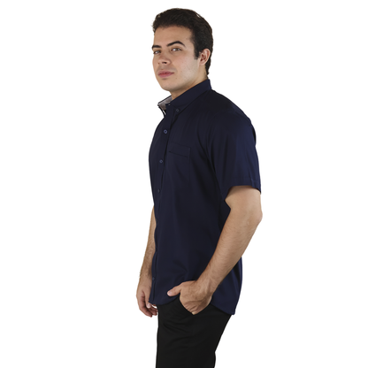 Camisa Manga Corta Slim Fit Cuello Americano Para Caballero