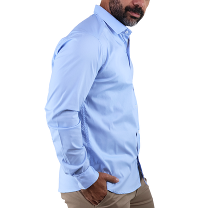 Camisa de Vestir Moda Manga Larga Slim Fit Azul Para Hombre