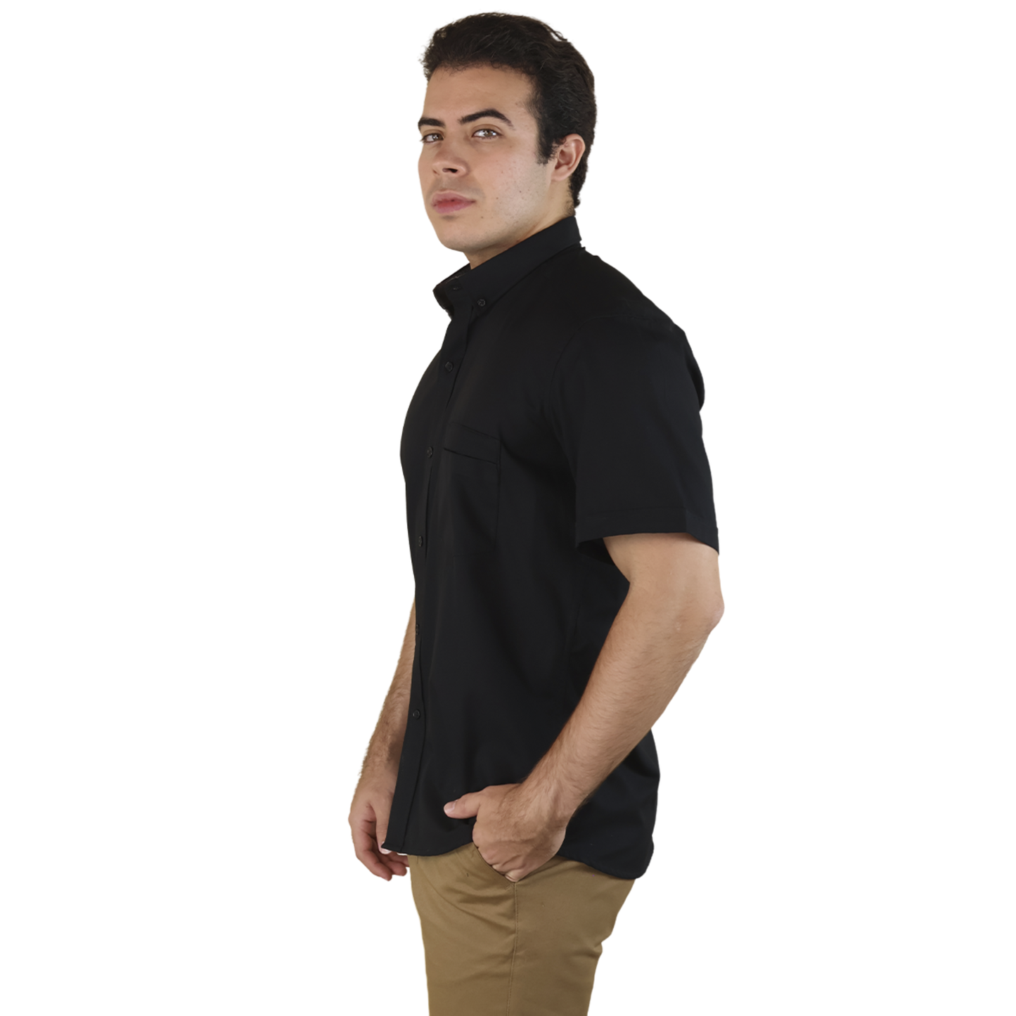 Camisa Manga Corta Slim Fit Cuello Americano Para Caballero