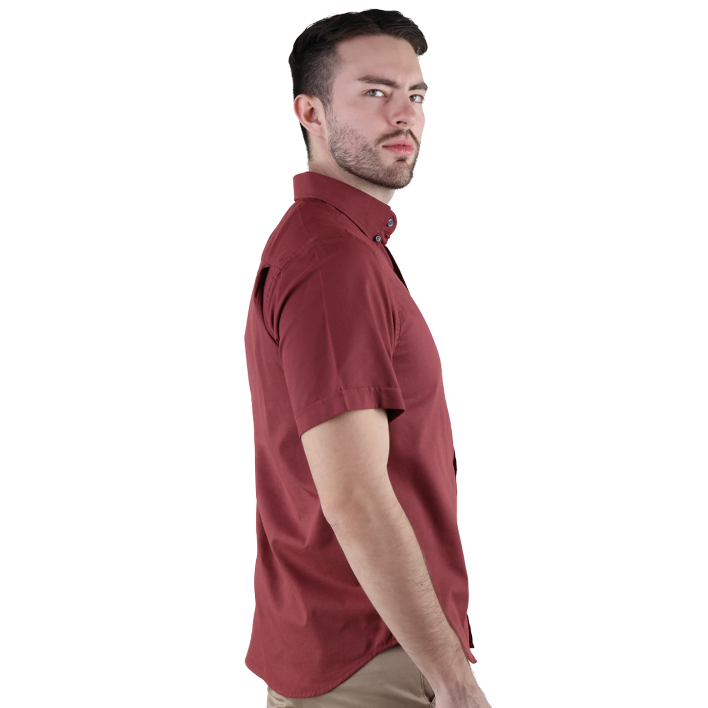 Men's Burgundy Short Sleeve Regular Fit Cotton Shirt