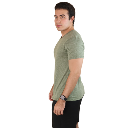 Playera Cuello Redondo Verde Militar Jaspe Cómoda Manga Corta Casual
