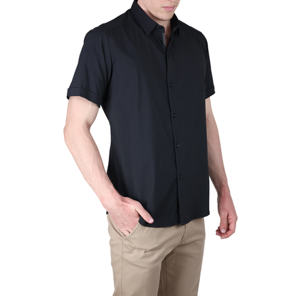 Men's Black Slim Fit Short Sleeve Plain Casual Basic Shirt