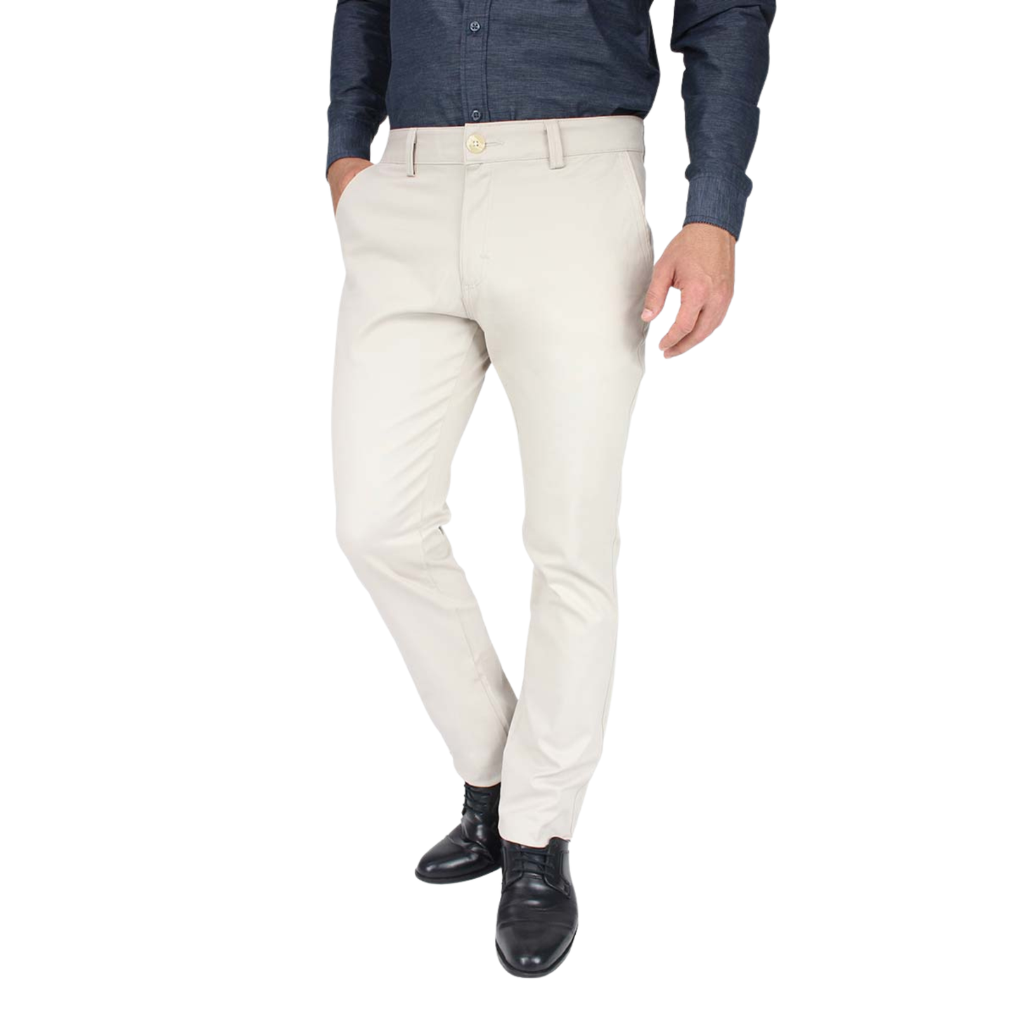 Pantalón Color Arena Stretch Slim Fit De Algodón Para Caballero