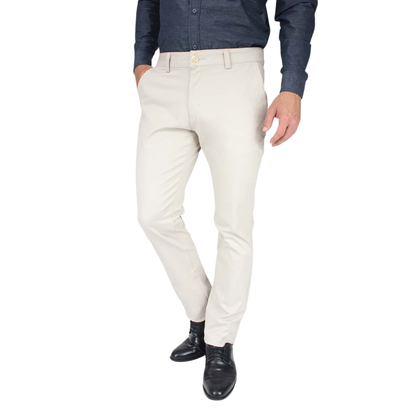Pantalón Color Arena Stretch Slim Fit De Algodón Para Caballero