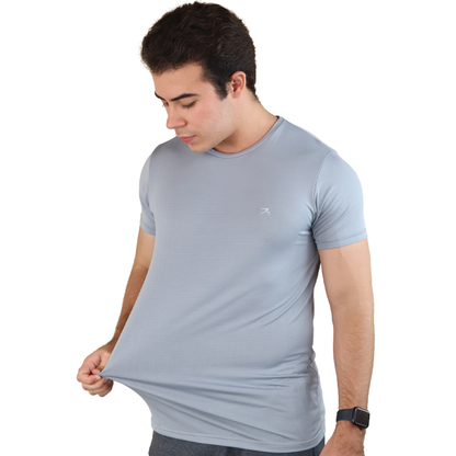 Playera Deportiva Secado Rápido Gris Para Hombre Manga Corta
