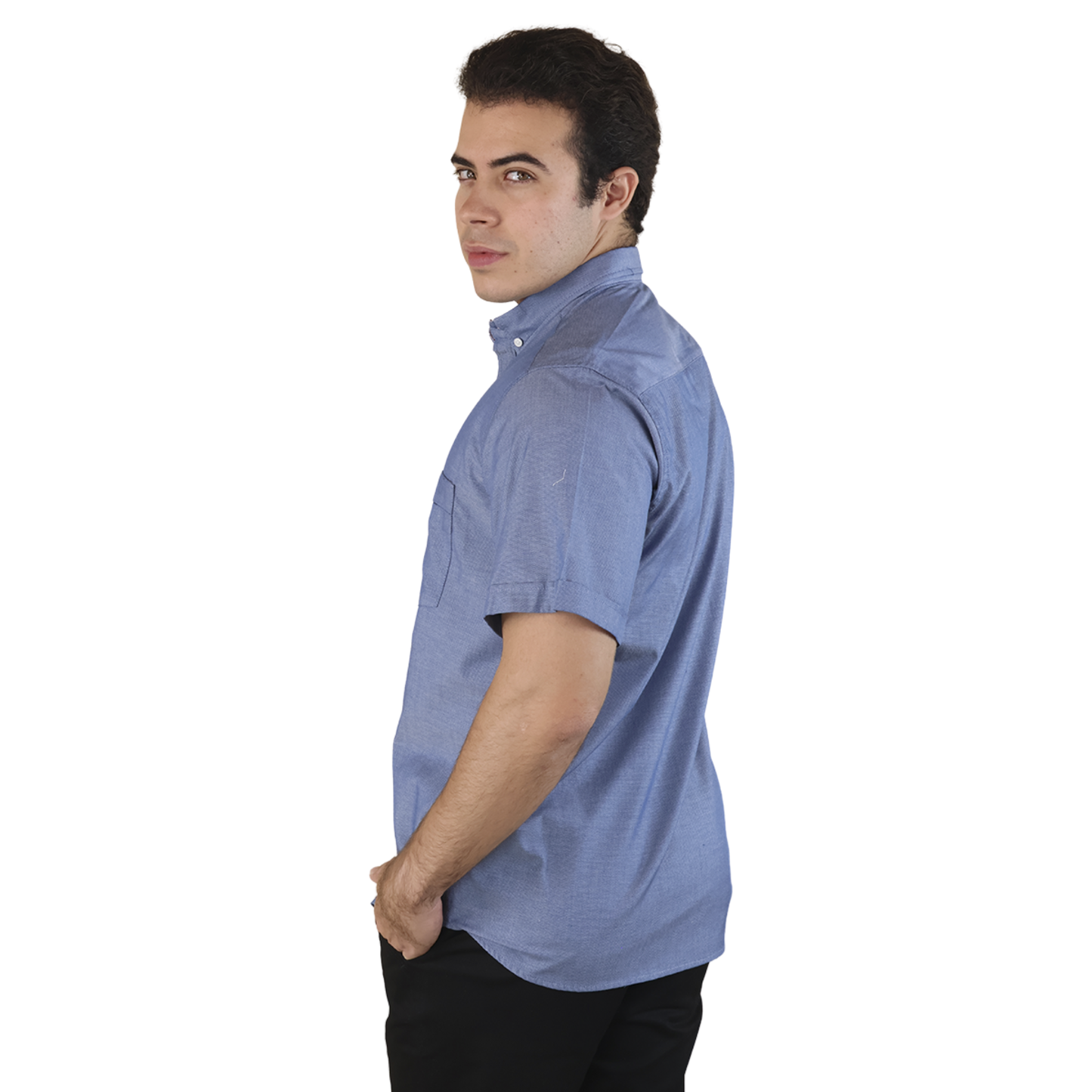 Camisa Manga Corta Slim Fit Cuello Americano Para Caballero