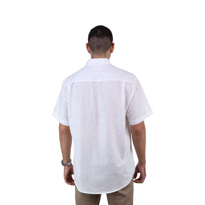 Men's Classic Fit Short Sleeve White Guayabera with Pocket and Pleats