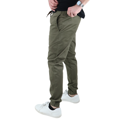 Men's Military Green Casual Joggers with Elastic Waist
