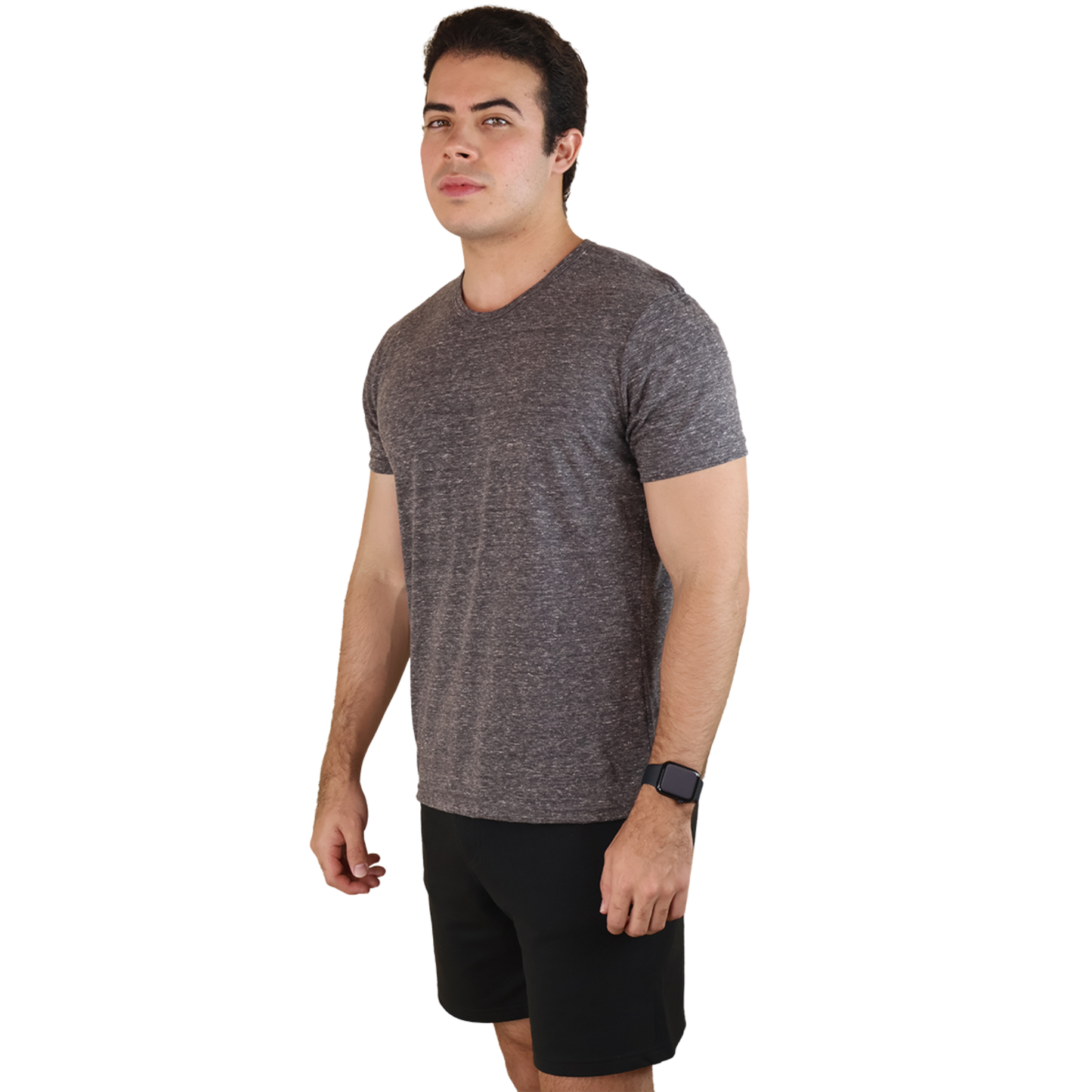 Playera Básica Cómoda Gris Jaspe Manga Corta Cuello Redondo Casual