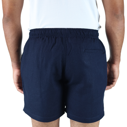 Short Textura Lino Azul Marino Cintura Ajustable Con Bolsas Para Caballero