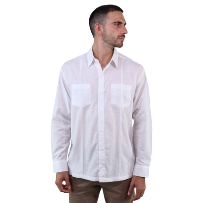 Men's Classic Fit White Long Sleeve Guayabera Italian Collar