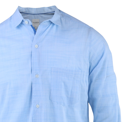 Men's Slim Fit Long Sleeve Linen Texture Marled Blue Shirt