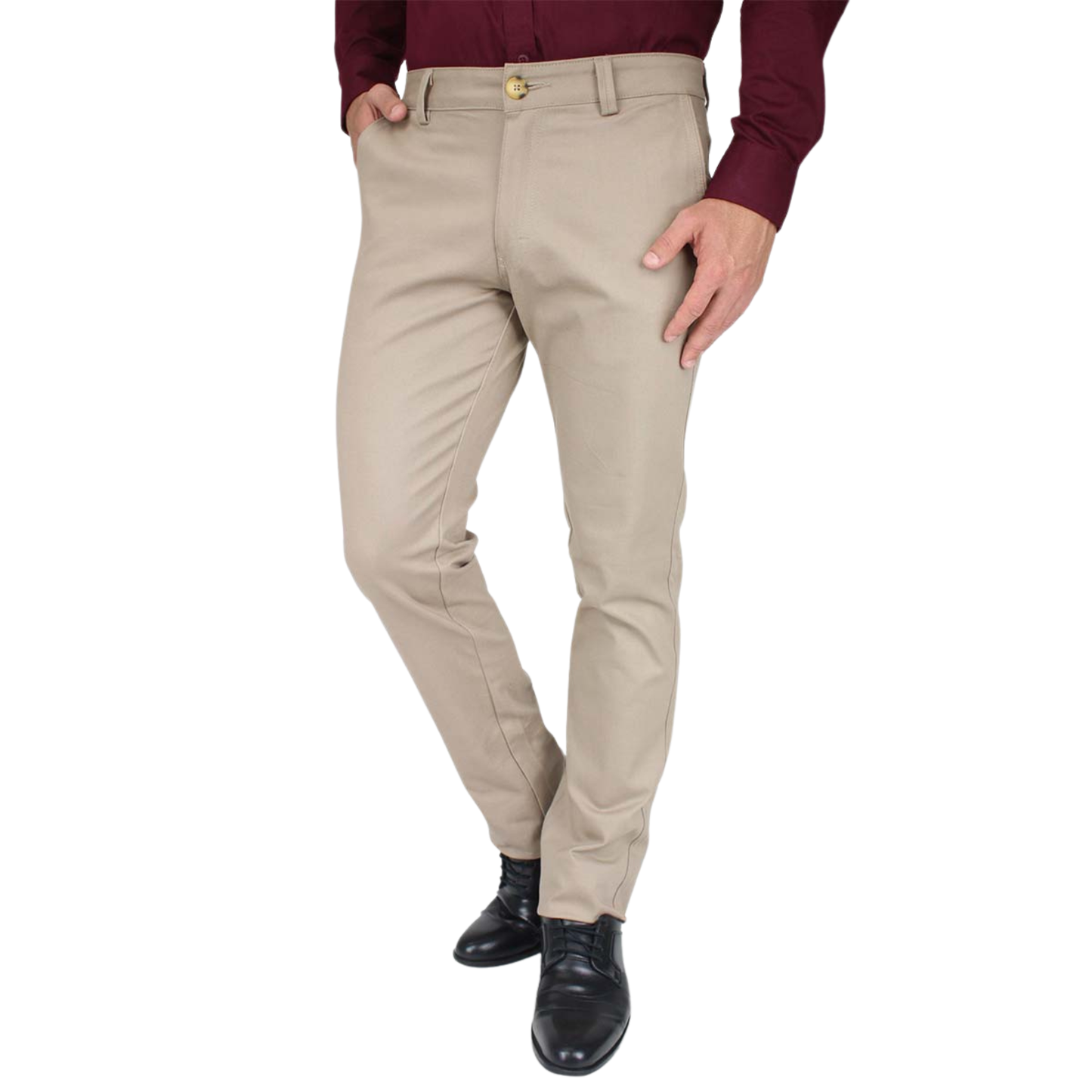 Pantalón de Vestir Stretch Color Caki Slim Fit Para Hombre