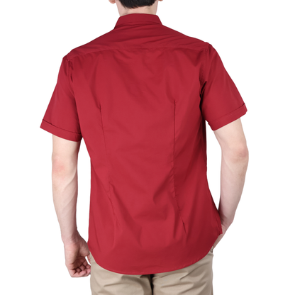 Camisa Básica Roja Slim Fit Hombre Manga Corta Lisa Casual